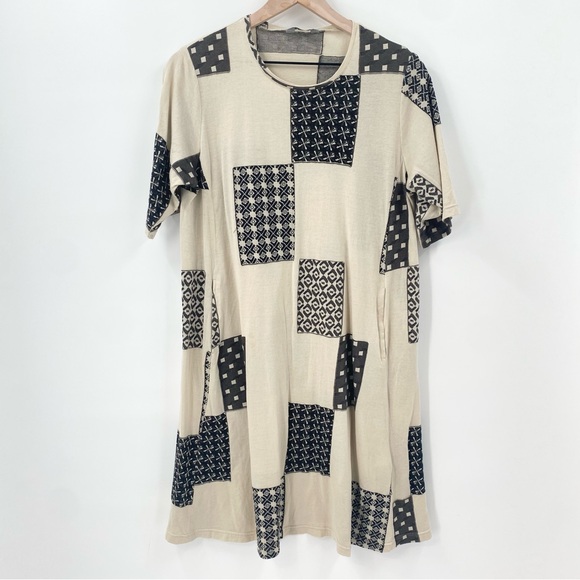 Fuga Fuga Japan Patchwork Style Blacn and Tan Pullover Dress